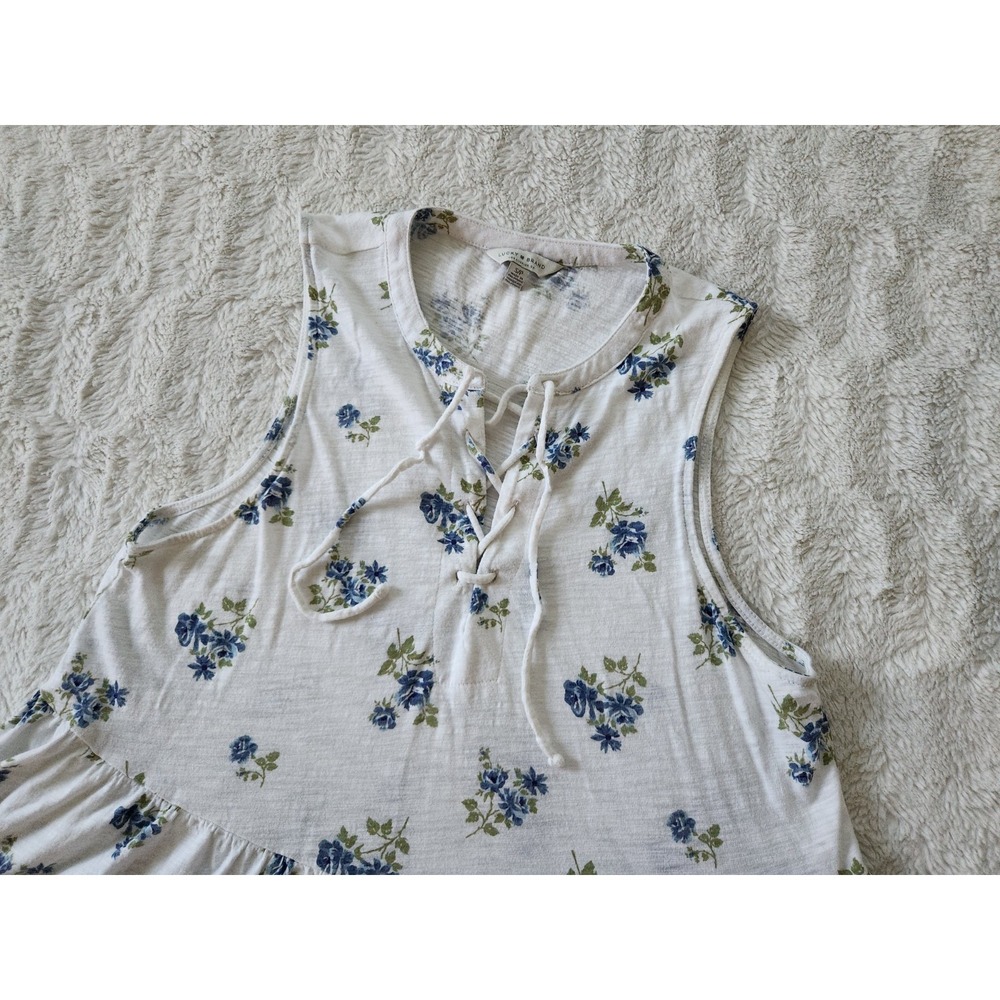 Lucky Brand Sleeveless Lace Up Blouse White Floral‎ Womens Small